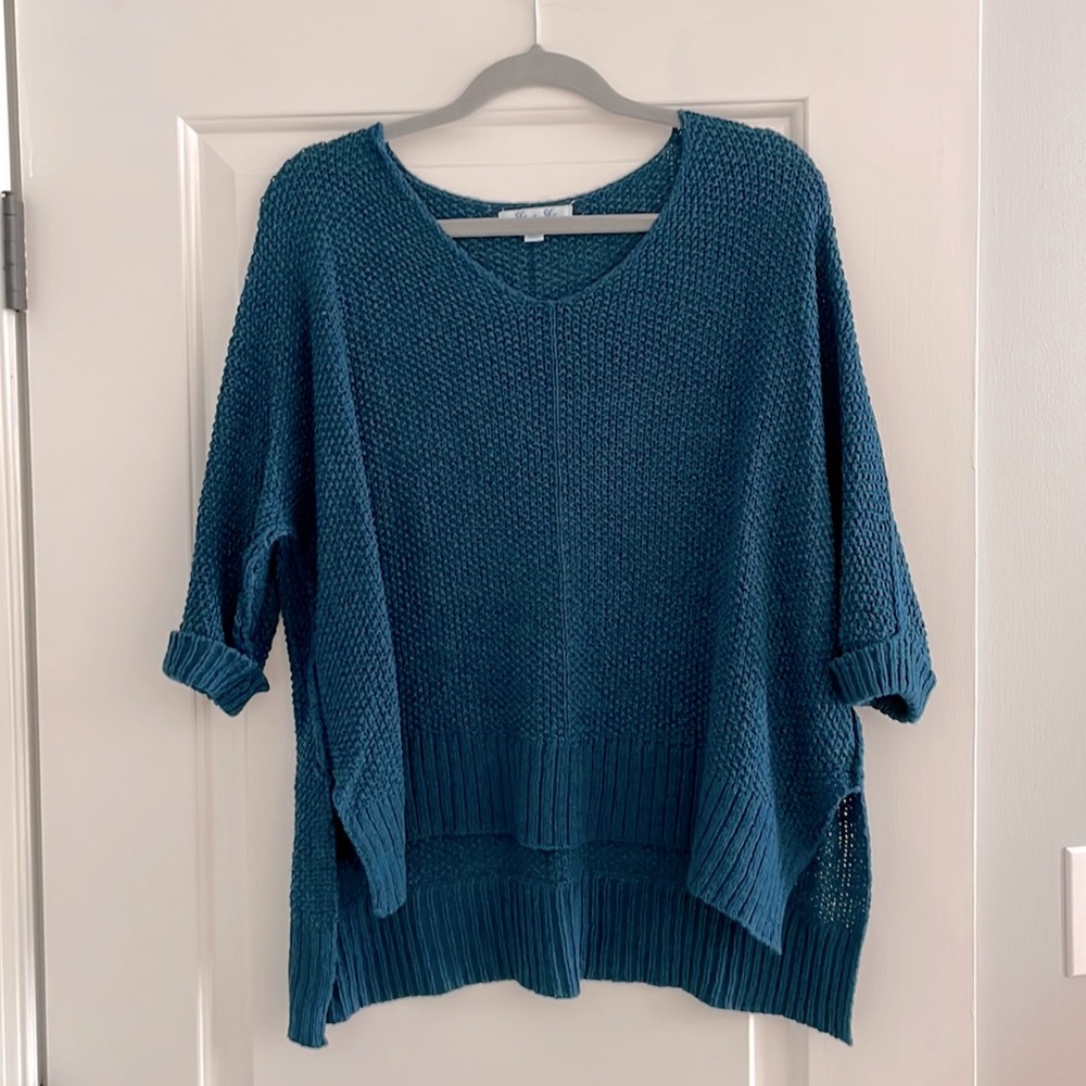 Teal open knit sweater